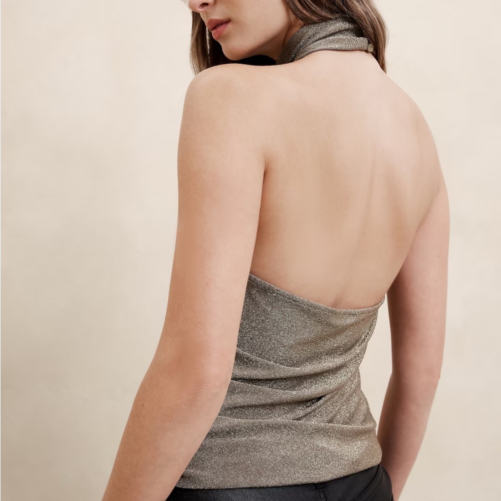 NWT Banana Republic Mock Neck Silver Sparkle Top Women’s Size M - Picture 4 of 10